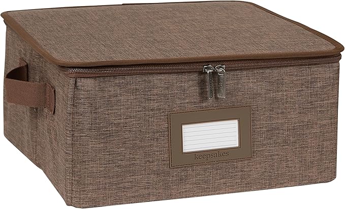 Covermates Keepsakes Zip-Top Storage Box Set 3 Pack Heavy Duty Polyester Organizer Bins Stackable Design ID Window Reinforced Handles Closet Home Storage Brown Heather