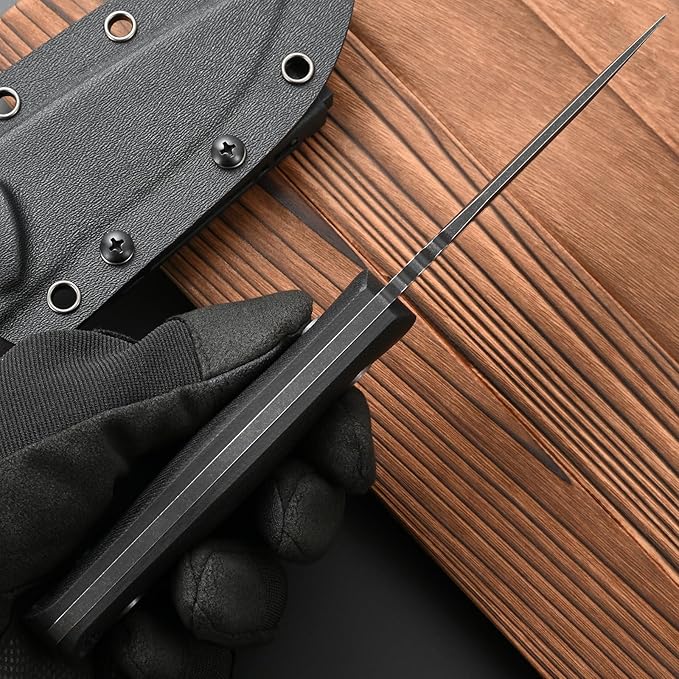 FF109 Fixed Blade Knife 14C28N Black Stonewashed Steel G10 Handle Full Tang Knife with Kydex Sheath for Outdoor Camping Hunting Working (Black)
