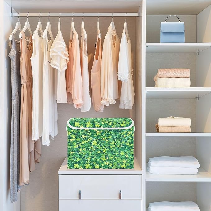 Clover Pattern Fabric Storage Bins with Lids and HandleFoldable Storage Bins with LidsCloset Organizers for Clothes Storage Room Organization Office Storage Chest Organizer