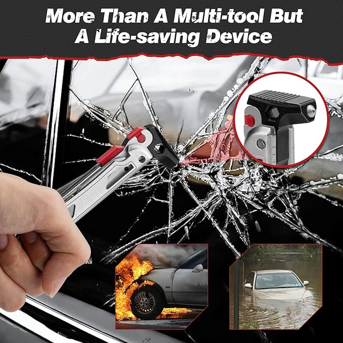BIBURY Multitool Pliers BI2038B 22-in-1 Stainless Steel Multi Tool with Flint Window Breaker Scissors Back Clip Folding Pocket Multifunctional Self-locking EDC Tool for Survival Camping Hiking