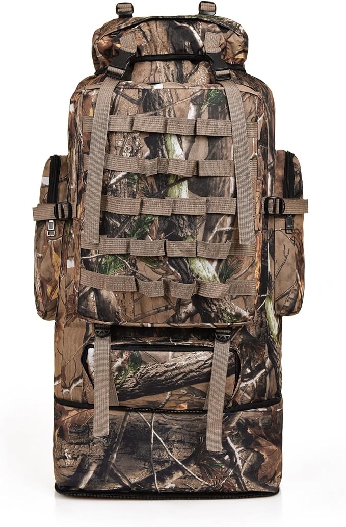 Tactical Backpack Military Molle Hiking 36-55L Camouflage Mountaineering Bag Tactical Trekking Bag Cycling Rainforest Brown Camouflage