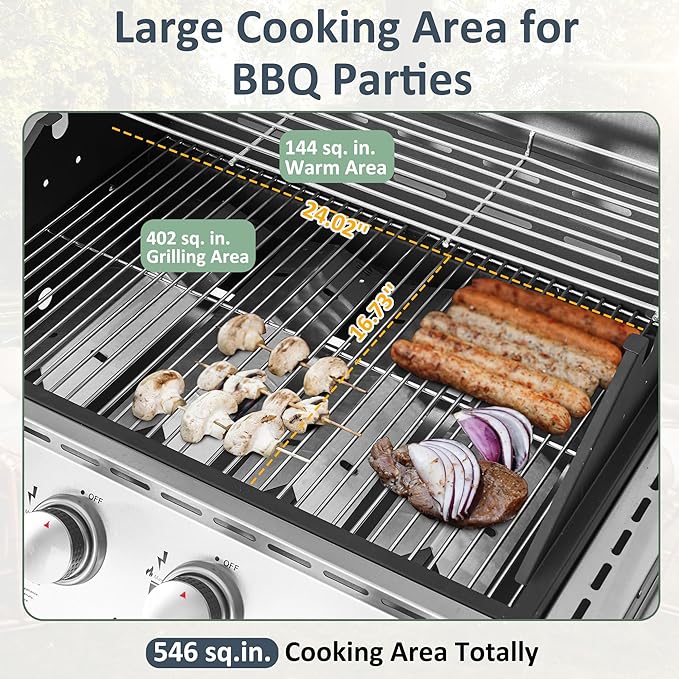 Polar Aurora Propane Gas Grill 4 Burners with Side Burner Stainless Steel Grill Cart with Wheels for Outdoor Patio Garden Backyard Cooking bbq Grill