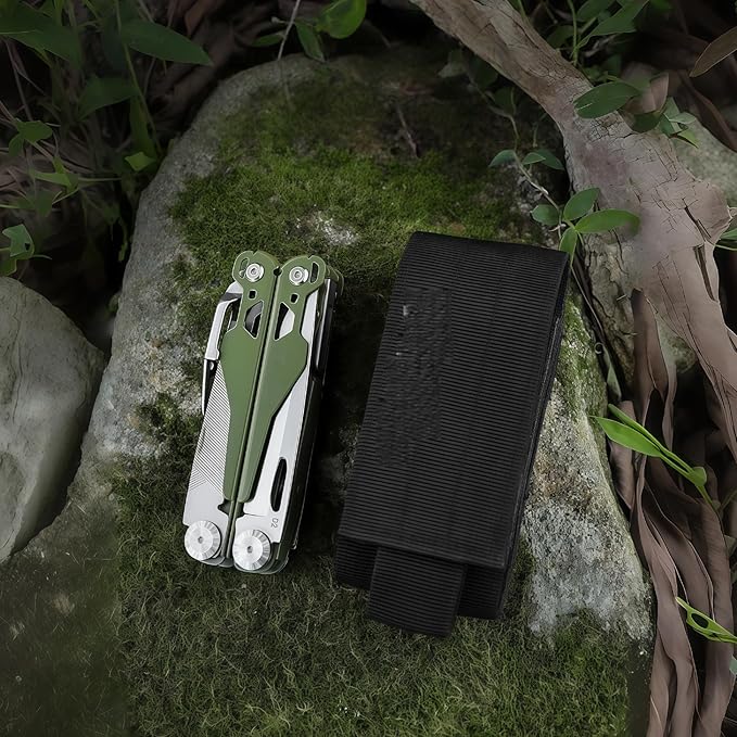 Multitools 19-in-1 Full-Size Lightweight EDC Multi-Purpose Pliers Nylon Bag Folding Knife Tactical Gear Tools Men Gift Ideas Equipment for Emergencies Hiking and Outdoor Camping (Green)