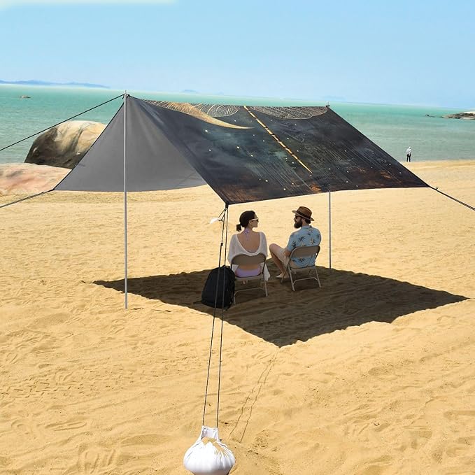 ALAZA Dragonfly Crescent Moon Beach Tent Sun Shelter Portable Canopy Sunshade for Outdoor Camping Picnics Backyard Fun 10x9 ft