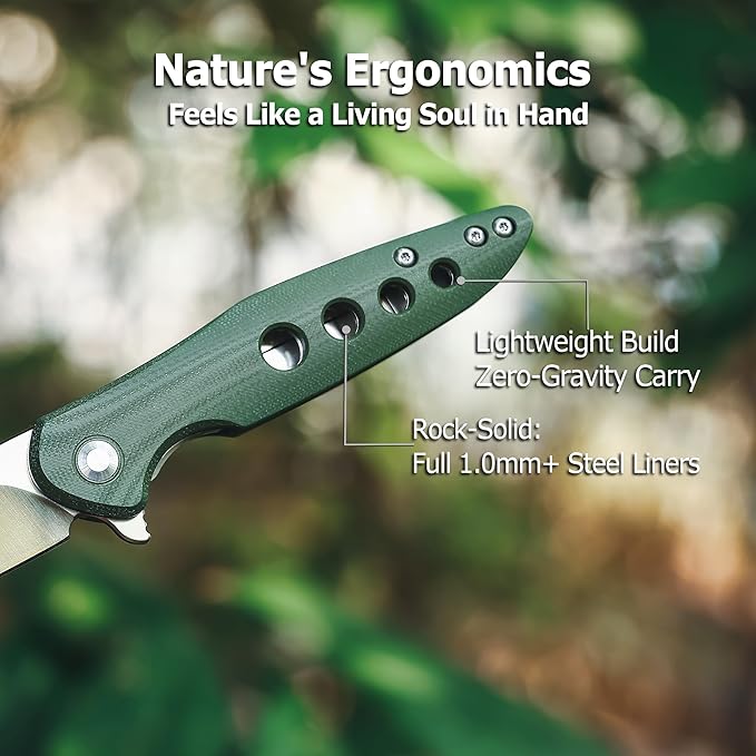 Hummingbird Lightweight Pocket Knife Symbol of Luck &amp PrecisionD2 Steel Folding Blade with Military Green G10 Handle Lightweight Everyday Carry Knife for Husband Dad Unique EDC Gift with Pre