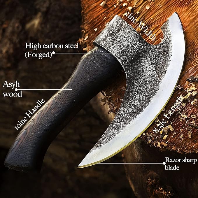 H&ampC/Viking Steel Pizza Axe Authentic Medieval Pizza Cutter Axe Hand forged ax Rocking Pizza Gift Knife with leather sheath overall length 12 inches / 3lbs