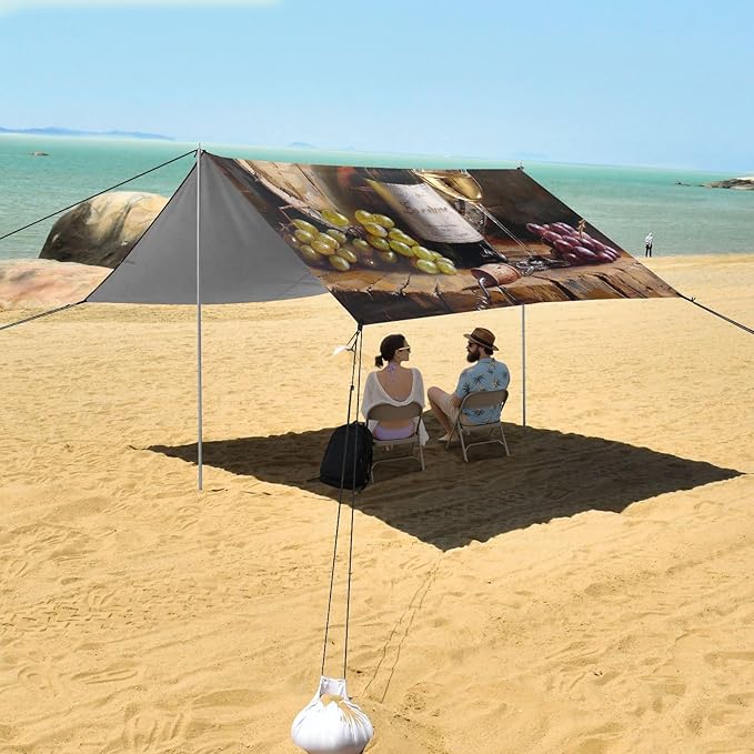 ALAZA White Wine Barrel Beach Tent Sun Shelter Portable Canopy Sunshade for Outdoor Camping Picnics Backyard Fun 10x9 ft