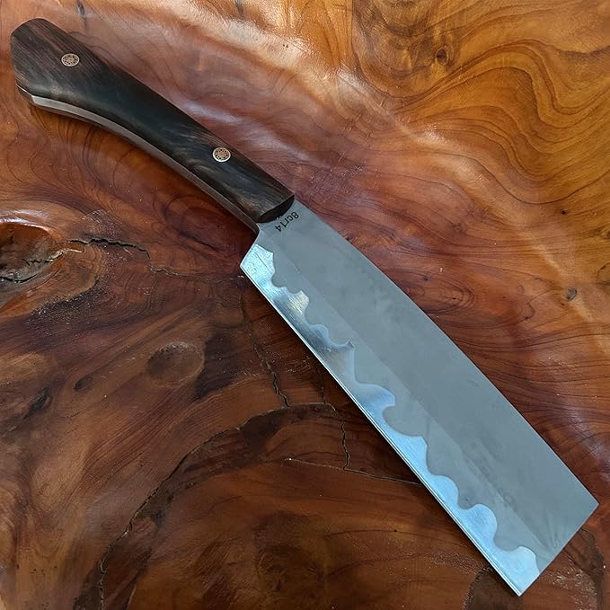 13.6【Handmade Machete】 Japanese Tradition NATA - FullTang 60HRC High Carbon Steel Blade Ebony Wood Handle with Cowhide Scabbard