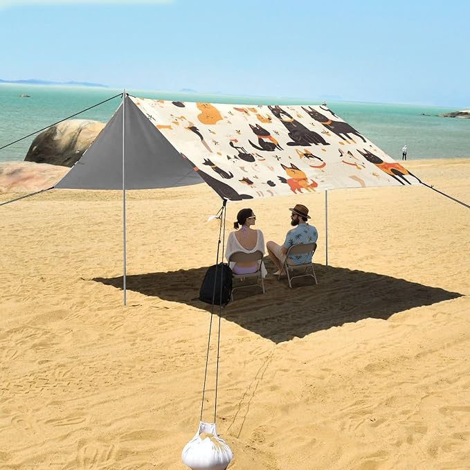 Pet Dogs Foldable Beach Canopy UPF50+ Protection Easy Setup Shade Sun Shelter with Sandbags and Shovel for Camping Picnics Backyard