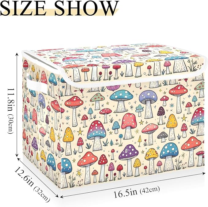 Storage Cube with Lid Anime Mushrooms Print 16.5×12.6×11.8 IN Collapsible Large Capacity Foldable Storage Basket Bin Organizer