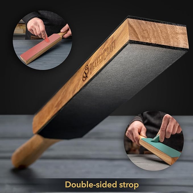 BeaverCraft BSH4F Bushcraft Knife LS6P1 Stropping Kit Leather Strop Kit with Sharpening Polishing Compound