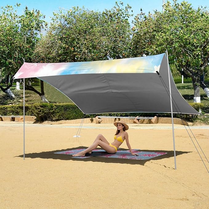 ALAZA Gradient Tie Dye Beach Tent Sun Shelter UPF50+ Protection Beach Shade Canopy w/ 4 Sandbags for Outdoor Camping Fishing Backyard Fun Picnic 10x9 ft