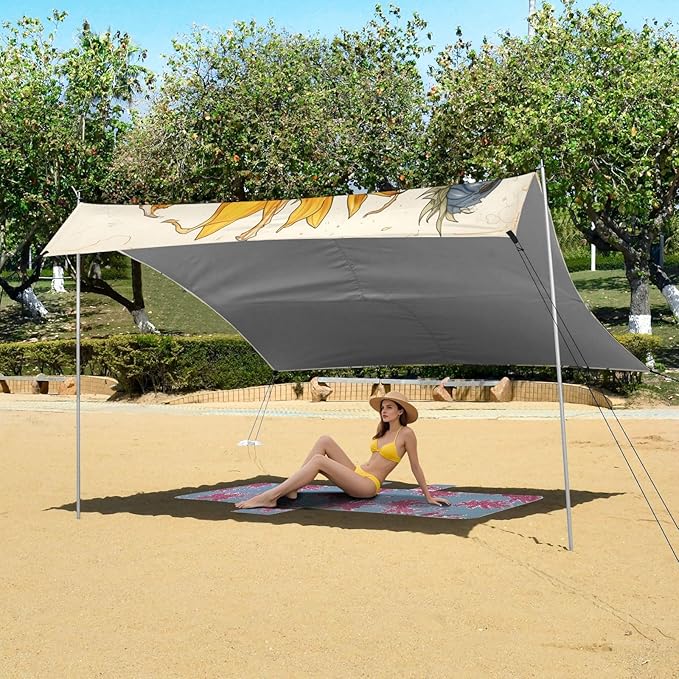 ALAZA Sunflower Sketchy Beach Tent Sun Shelter Portable Canopy Sunshade for Outdoor Camping Picnics Backyard Fun 10x9 ft
