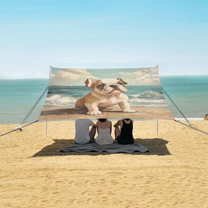 ALAZA Bulldog Puppy Sea Beach Tent Sun Shelter Portable Canopy Sunshade for Outdoor Camping Picnics Backyard Fun 10x9 ft