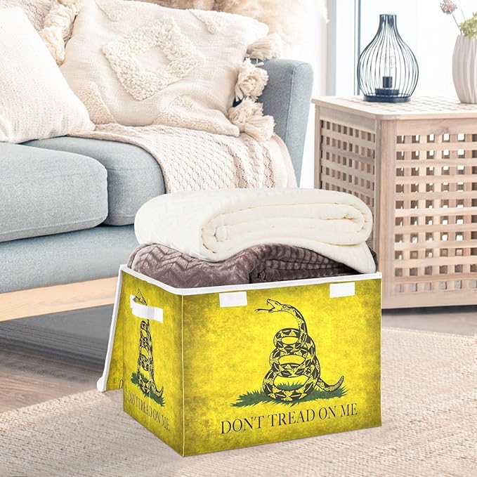Yellow Snake Don't Tread on Me Flag Storage Bin with Lid Foldable Shoebox Storage Bags for Clothes for Office Supplies