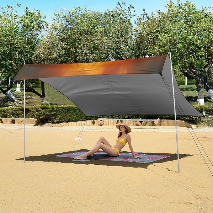 Twilight Oil Painting Beach Tent Sun Shelter Set UPF50+ UV Protection 10.5 x 9.19 FT Camping Shade Canopy with Sandbags Sand Anchors Carrying Bag and Others