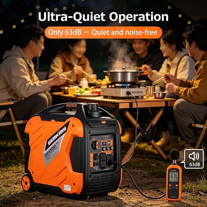 Genkins 4500W Portable Inverter Generator Gas Powered Pure Sine Wave Lightweight Quiet Parallel Capability for Camping RV Home Backup