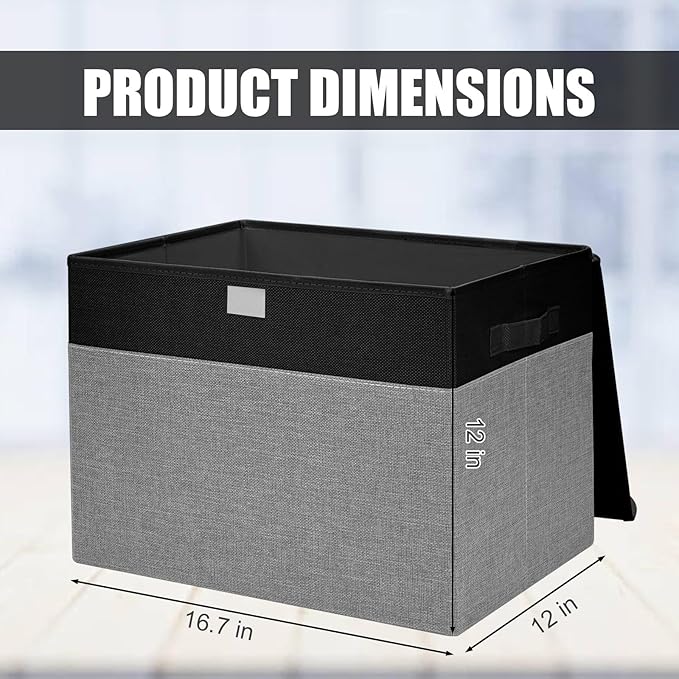 Bagnizer Large 42 Quarts Fabric Storage Bins with Lids [2-Pack] Linen Collapsible Foldable Storage Cubes Closet Organizer Containers boxes with Handles for Home Office (16.7 x 12 x 12 Black &amp Gr