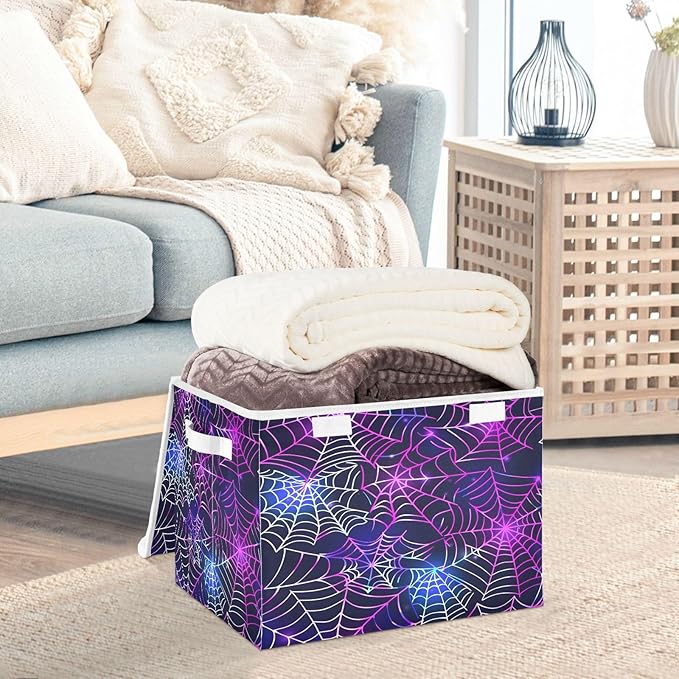 senya Halloween Baskets Collapsible Storage Bins with Lids Halloween Spider Web A Storage Boxes Clothes Baskets for Organizing