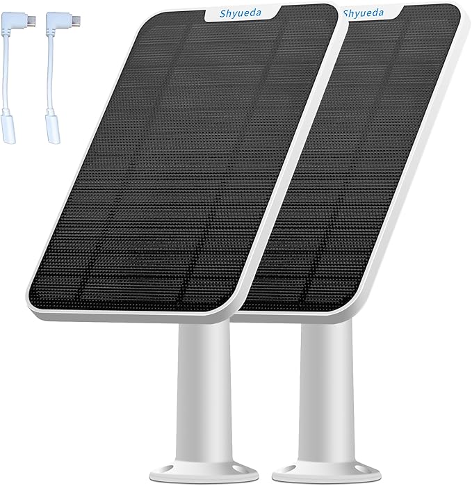 4W Solar Panel Charging Compatible with Eufycam 3/3C/2C/2C Pro/2/2 Pro/E20/E40/E/S40/S220/S300/L40 with 13.1ft Waterproof Charging Cable IP65 WeatherproofIncludes Secure Wall Mount (2-Pack(White))
