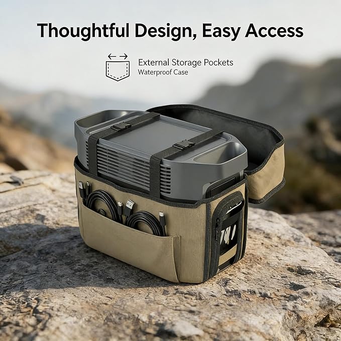 Power Station Waterproof Case Compatible with EF ECOFLOW DELTA 2 MAX Portable Case Crafted from 1680D Heavy-Duty Marine Canvas Roll-Up Side Vent Design