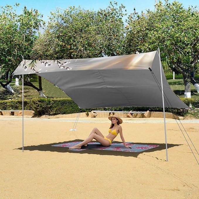 Elegant Wildflowers Beach Tent Sun Shelter Set UPF50+ UV Protection 10.5 x 9.19 FT Camping Shade Canopy with Sandbags Sand Anchors Carrying Bag and Others