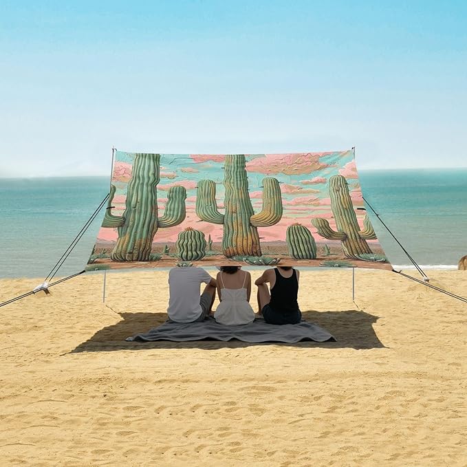 ALAZA Watercolor Cactuses Beach Tent Sun Shelter Portable Canopy Sunshade for Outdoor Camping Picnics Backyard Fun 10x9 ft