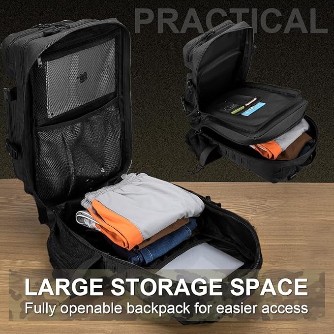50L Military Tactical Backpack for MenWater Resistant Day Backpack Molle Army 3 Days Assault Pack Bug Out BagHeavy Duty Hiking Treeking Gym Rucksack Black