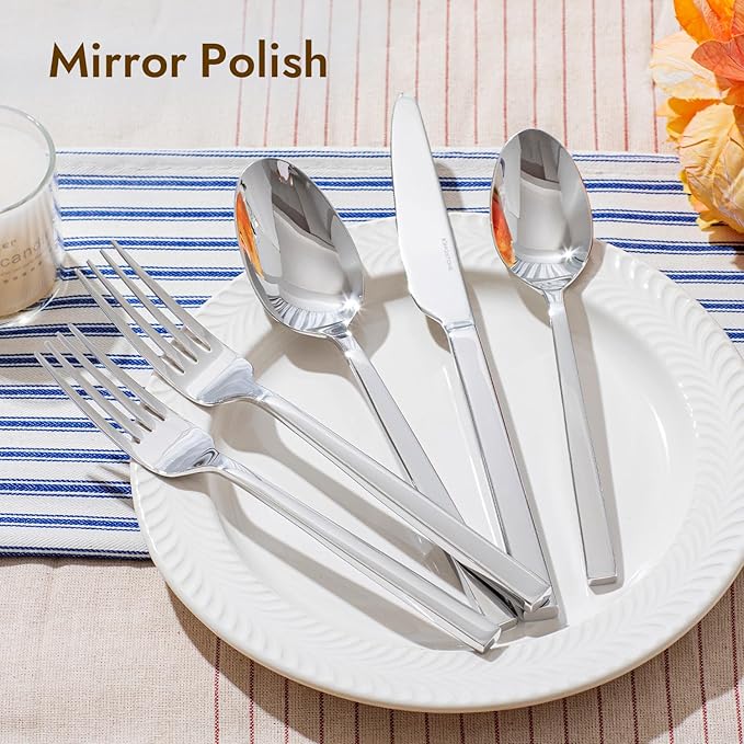 KINGSTONE Silverware Set 60-Piece Flatware Cutlery Set Premium Stainless Steel Service for 12 for Kitchen Home Wedding Party Mirror Polished and Dishwasher Safe