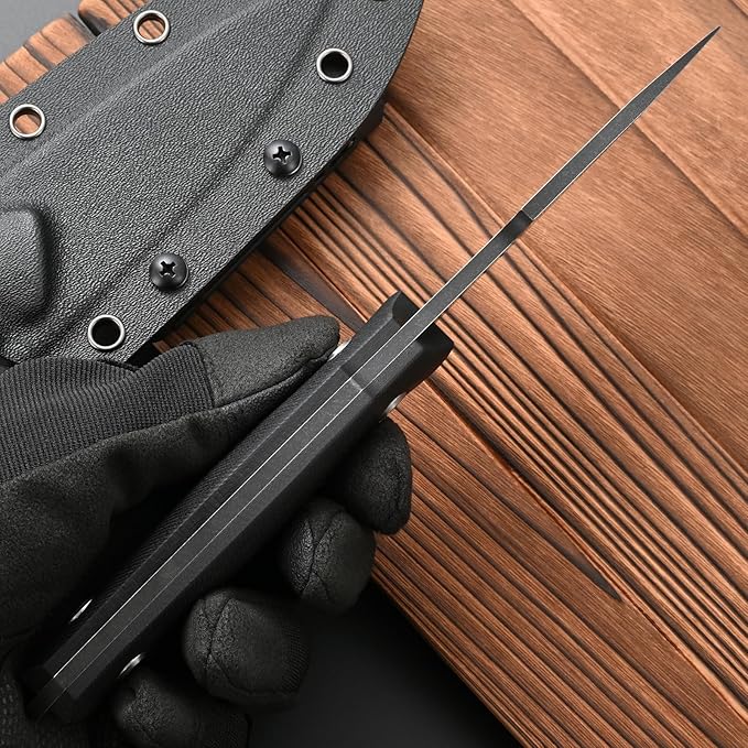 FF110 Fixed Blade Knife K110 Black Stonewashed Steel G10 Handle Full Tang Knife with Kydex Sheath for Outdoor Camping Hunting Working (Black)