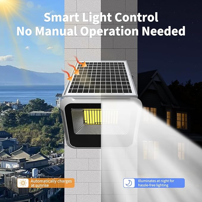 100W Solar Lights Outdoor 10000LM LED Automatic Light with 10000mAh Battery180°Wide Angle Waterproof Outside Solar Powered Security Flood Light and 8.2ft Cable with Radar Remote Control for Pathway