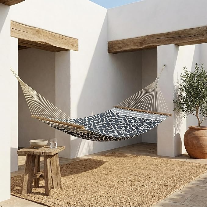 Fab Habitat Tribal Recycled Polyester Hammock - Kilimanjaro - Black - Indoor/Outdoor Quick Dry 2 Person 460 lbs Capacity - Patio Poolside Backyard Garden Beach Balcony - 12-14 ft Adjustable