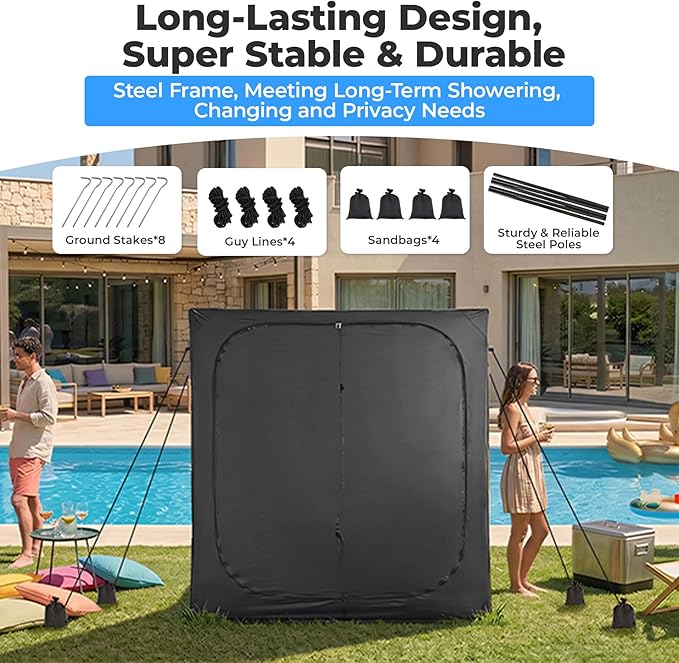 EighteenTek® Shower Tent 2-Room Changing Room Outdoor Shower Enclosure Privacy Canopy Shelter with Floor &amp Doors Waterproof &amp Lightweight Toilet Tent Bathroom for Courtyard Pool Photosh