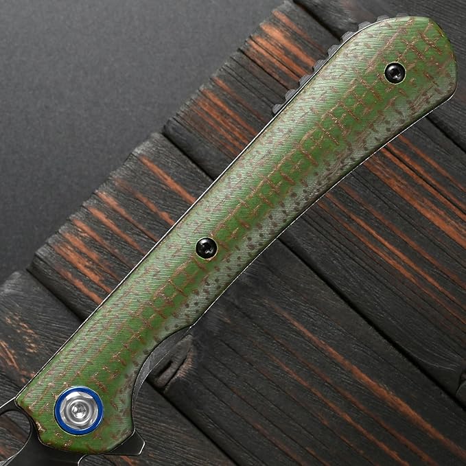 Sitivien ST145 Folding Pocket KnifeBlack Stonewashed 14C28N Steel BladeMicarta Handle EDC Tool Knife for Outdoor SurvivalCampingHikingHunting(Green) …