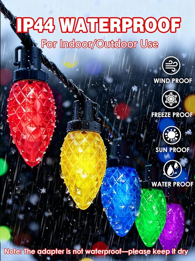2-Pack 66FT 100LED Extendable C9 Christmas Lights Outdoor/Indoor Waterproof Christmas String Lights Plug in Green Wire Fairy Lights for Xmas Tree Garden Patio Wedding Party Decoration (Multicolor)