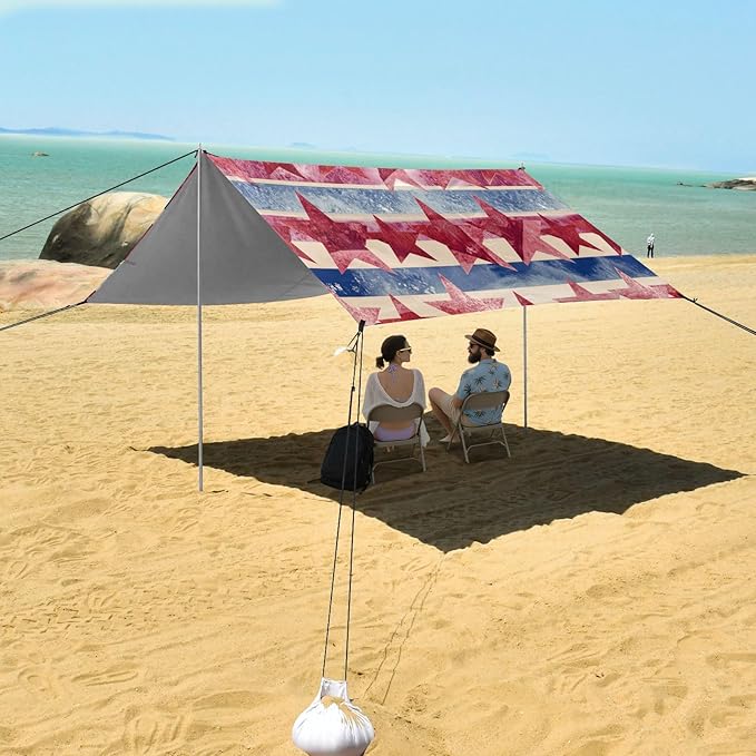xigua Flag Beach Tent Sun Shelter with Carrying Bag - Silver Coated Oxford Fabric Beach Canopy for Beach Camping Fishing - Includes Windproof Ropes Sandbags &amp Stakes