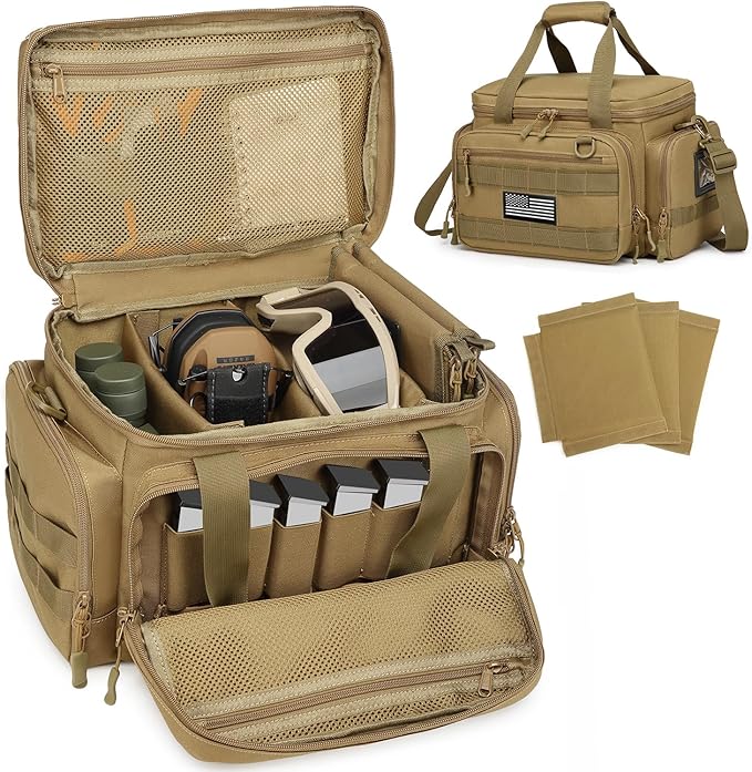 HAMBOLY Tactical Gun Range Bag for Handguns Pistol Range Bag with 6X Magazine Slots and Extra Pockets for Ammo and Essentials for Shooting Hunting Outdoor Sports