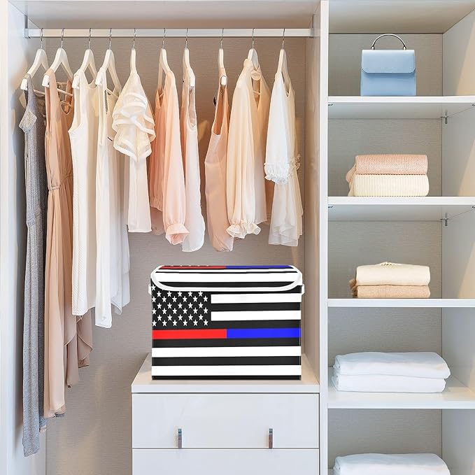 Usa Flag American Honoring Firefighter Storage Containers with Lids Collapsible Organizer Bins Gallon Storage Bins for