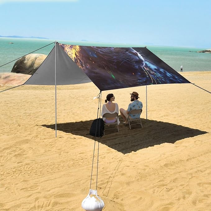 ALAZA Leopard Chief Beach Tent Sun Shelter UPF50+ Protection Beach Shade Canopy w/ 4 Sandbags for Outdoor Camping Fishing Backyard Fun Picnic 10x9 ft