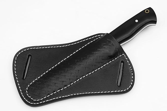 Ottoza Full Tang Bushcraft Knife with 1095 Carbon Steel Fixed Blade - Survival and Outdoor Camping Knife - Black Cross Draw Sheath and Cow Horn Handle 426