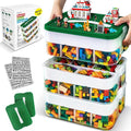 Stackable Toy Storage Organizer Bin for Lego Building Bricks Dolls and Crafts Organization Build on the Lid 3 Layer Adjustable Compartments Includes ABC Stickers and 2 Box Lids