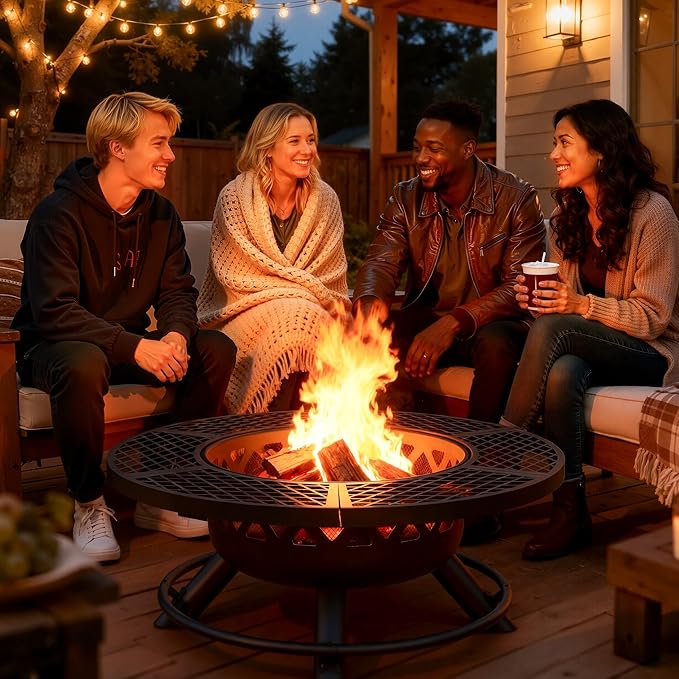 BALI OUTDOORS Fire Pit with Poker 40 inch Outdoor Fire Pit Patio Wood Burning Firepits for Outside with Grill
