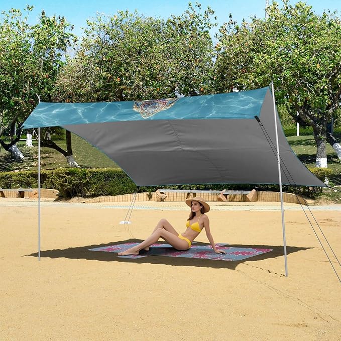 ALAZA Jewel Turtle Boho Beach Tent Sun Shelter UPF50+ Protection Beach Shade Canopy w/ 4 Sandbags for Outdoor Camping Fishing Backyard Fun Picnic 10x9 ft