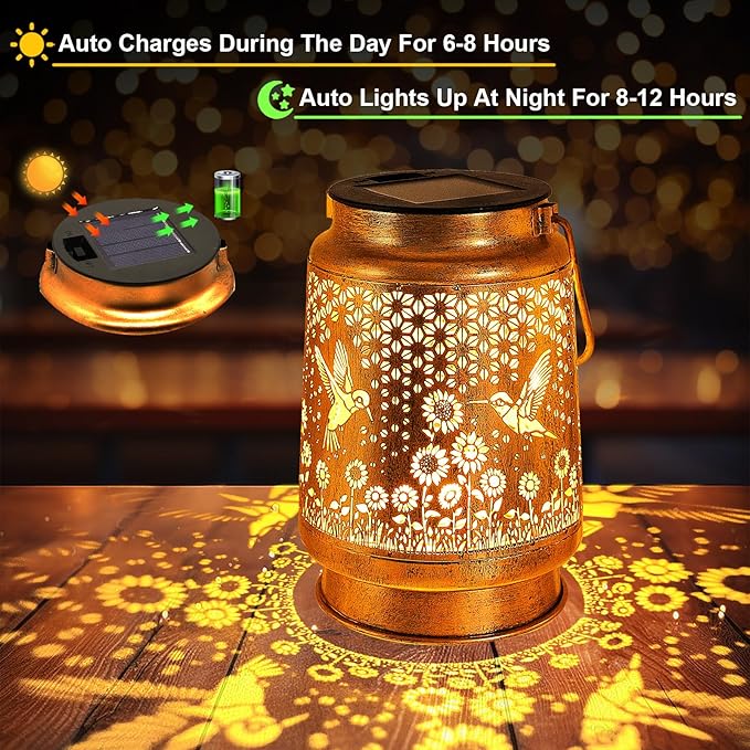 Hummingbird Sunflower Solar Lanterns Outdoor with Shepherd Hook Birthday Gift Mothers Day Gift for Women Mom Grandma Wife Daughter Waterproof Hanging Lights Decor for Yard Garden Patio Porch Lawn