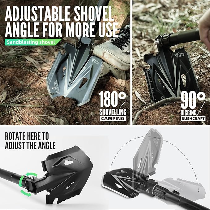 Zune Lotoo Tactical Shovel Survival Tool 18 in 1 Small Camping Shovel Folding Multitool Compact Entrenching Tool Heavy Duty for Hiking Backpack Emergency Spade Lightweight Car Truck Gift Survivalist