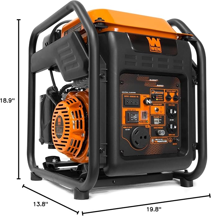 WEN GN400iX RV-Ready 4000-Watt Open Frame Inverter Generator with CO Shutdown Sensor Black/Orange