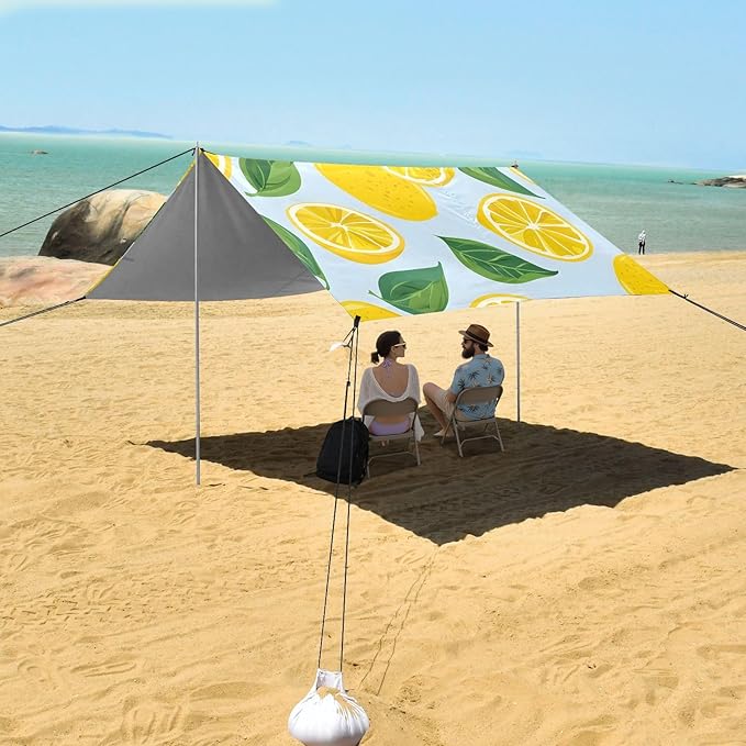 ALAZA Lemon on Blue Beach Tent Sun Shelter Portable Canopy Sunshade for Outdoor Camping Picnics Backyard Fun 10x9 ft