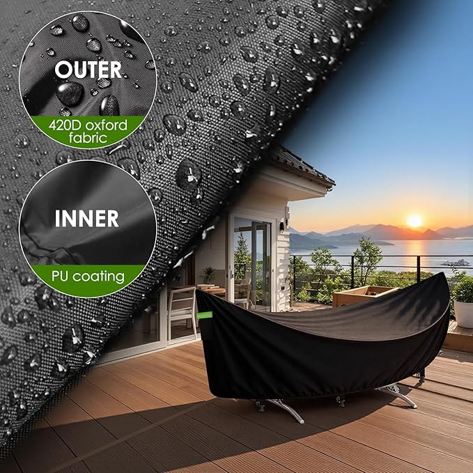 Hammock Cover Waterproof 420D Heavy Duty Hammock Stand Covers with Windproof Straps Sun Rain UV Dust Snow Protection Universal Cover Fits for 11-12Ft Stand Outdoor Patio