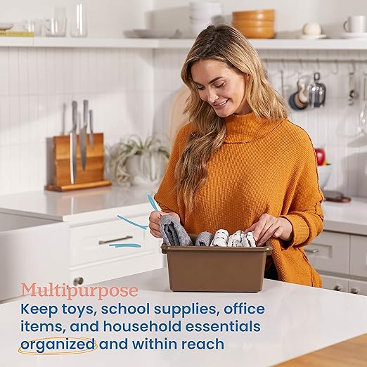 ECR4Kids Scoop Front Storage Bins Multipurpose Organization Chocolate 10-Piece
