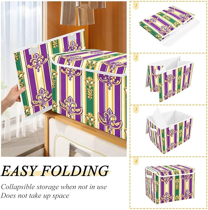 Carnival Stripes Background Fabric Storage Bins with Lids and HandleFoldable Storage Bins with LidsCloset Organizers for Clothes Storage Room Organization Office Storage Chest Organizer